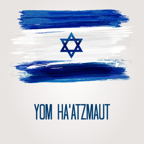 Holiday background with watercolor imitation flag of Israel. Israel Day of Independence.