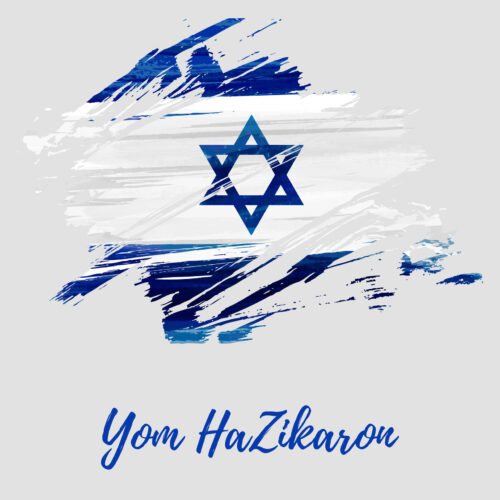 Holiday background with grunge watercolor imitation flag of Israel. Israel Memorial day.